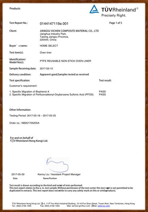 PFOA+BPA Test Report for Teflon Mat